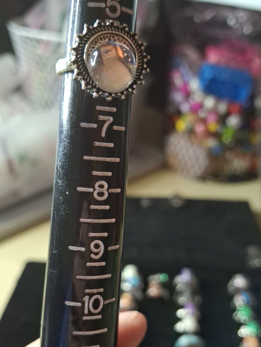 Silver Tone Clear Cabochon Ring Sz 6 New